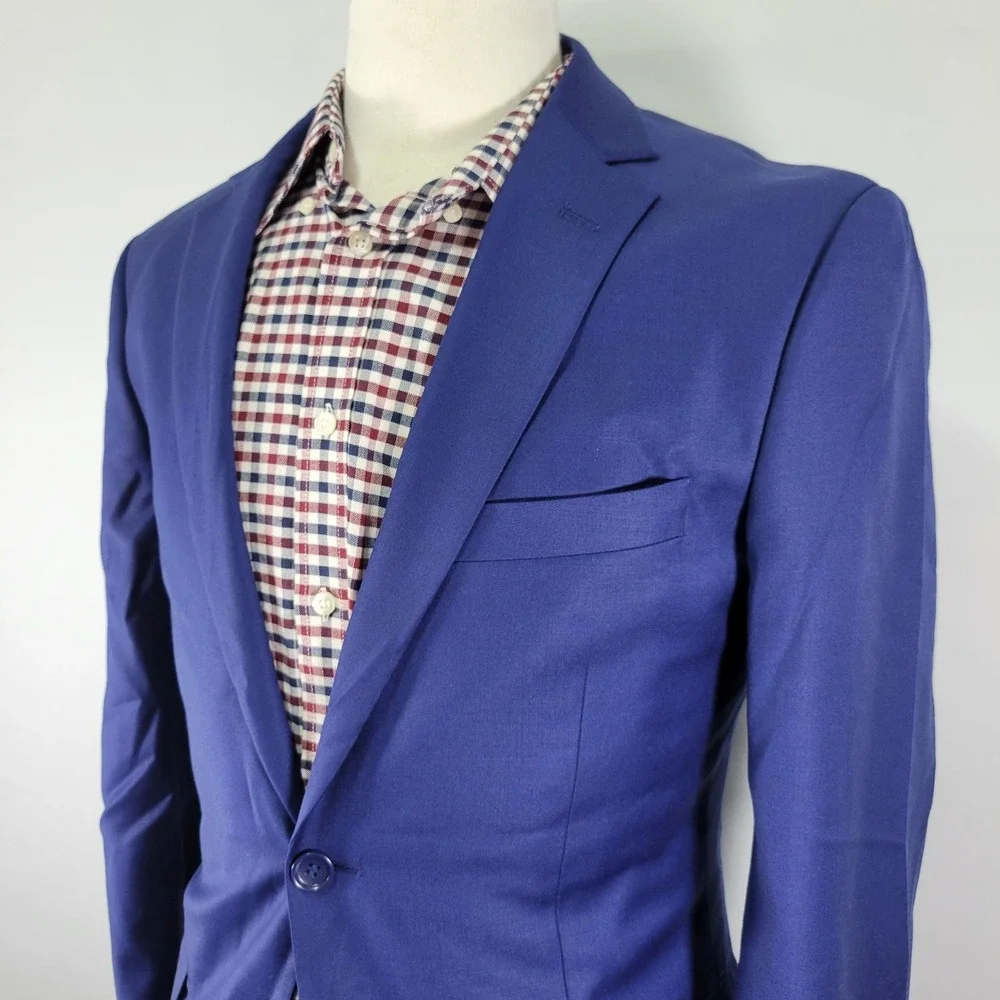 Mantoni Mens Sport Coat Blazer Two Button Nopleat Blue Twill Super Fine Wool 40R